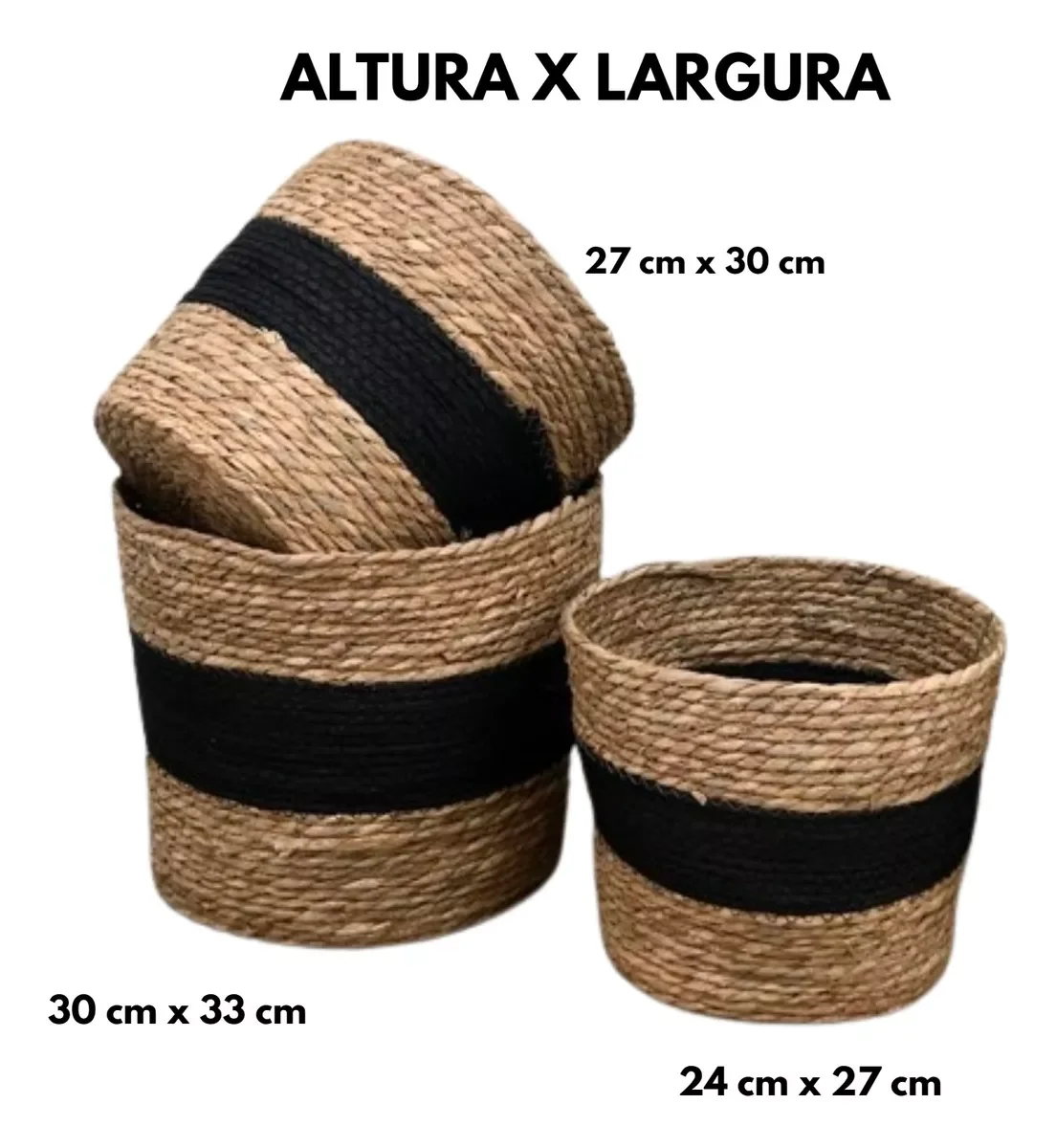 Ver imagem 7 de Jogo 3 Cestos Fibra Natural Organizador Palha com Preto