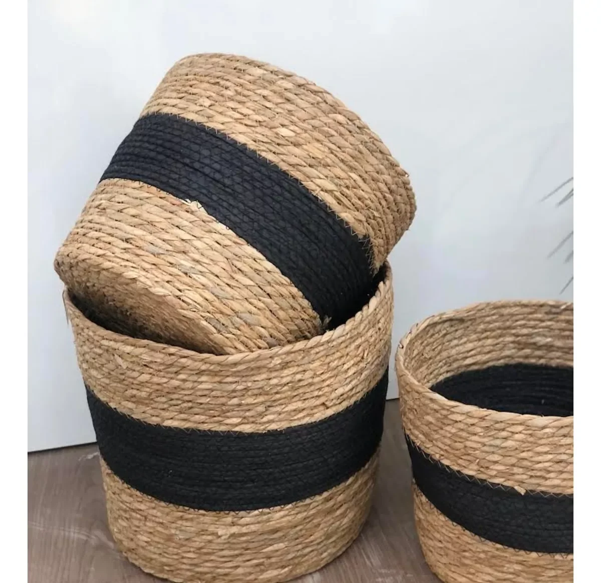 Ver imagem 3 de Jogo 3 Cestos Fibra Natural Organizador Palha com Preto