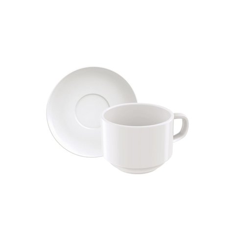 Kit 6 Xícaras de Chá com Pires Tramontina Paola em Porcelana 240 ml