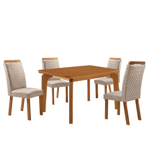 Mesa de Jantar Liz 120cm Tampo MDF Laminado Canto Copo com 4 Cadeiras Aline