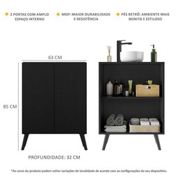Gabinete Banheiro 2 Portas Retrô 63cm Multimóveis MP5006 Preto - 3