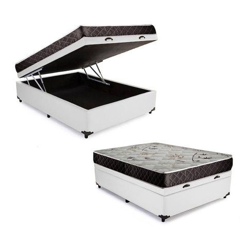 Cama Box Baú Casal Colchão Alana Espuma D20 NK Camas + Box Sintético 51x138x188 Cor:Branco