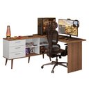 Ver imagem 3 de Escrivaninha em L Mesa para Computador Gamer 3 Gavetas Branco/rustic Lisboa Madesa