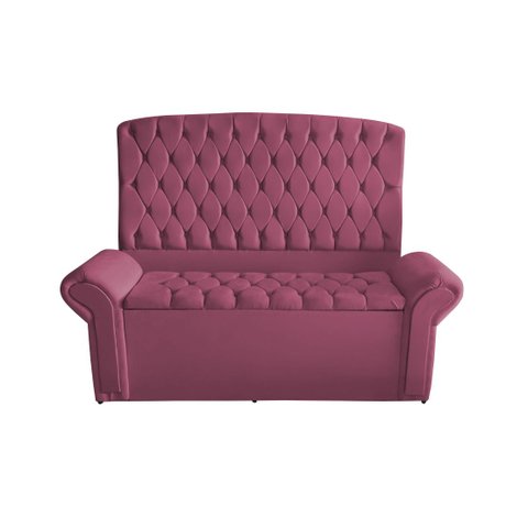 Kit de Quarto Cabeceira de Cama Box e Calçadeira Baú Dubai King 195 Cm Suede Rosa Bebê Ec Móveis