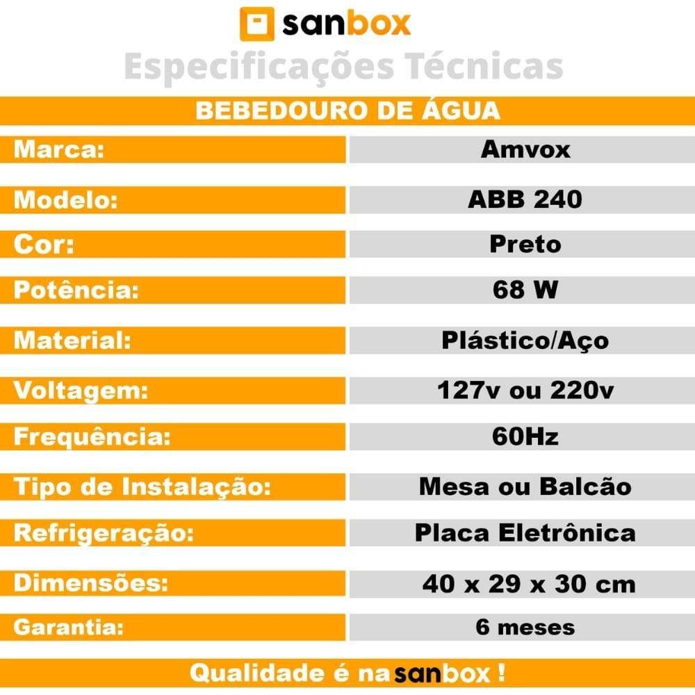 Bebedouro de Água Eletrônico 20l Amvox Abb 240 Black- 68w - 3