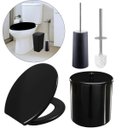 Ver imagem 1 de Assento Sanitário Tampa Oval Soft Preto + Lixeira Preta 6L Redonda C/ Tampa + Escova Sanitária Base