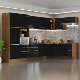 Armário De Cozinha Completa De Canto 546cm Rustic preto - 1
