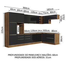 Armário De Cozinha Completa De Canto 546cm Rustic preto - 9
