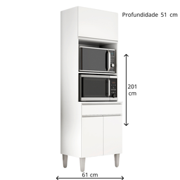 Armário Torre Quente para Cozinha 61 Cm 3 Pt 1 Gav - Andréia: Branco - 2