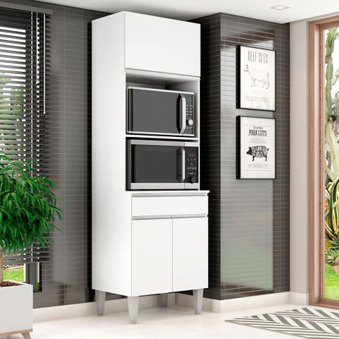 Armário Torre Quente para Cozinha 61 Cm 3 Pt 1 Gav - Andréia: Branco