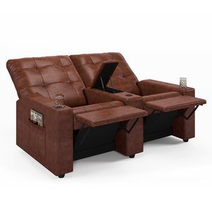 Poltrona do Papai Reclinável Sala de Cinema Palace 2 Lugares Manual Baú Usb Pu Marrom Brilho G23 Enc