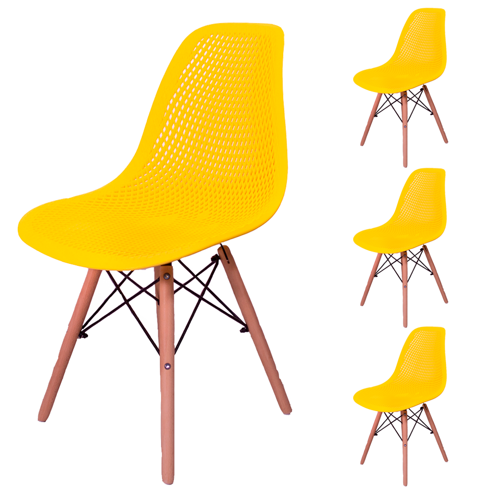 Kit 4 Cadeiras Design Charles Eames Eiffel Furadinha Cor:Amarela - 1