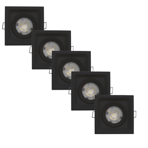 Kit 5 Spot Led Deep 5w 6500k Quadrado Preto Embutir - Áreas Internas