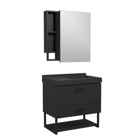 Conjunto Gabinete para Banheiro Ucrânia 1 Prateleira MDF 66cm Preto Venturi