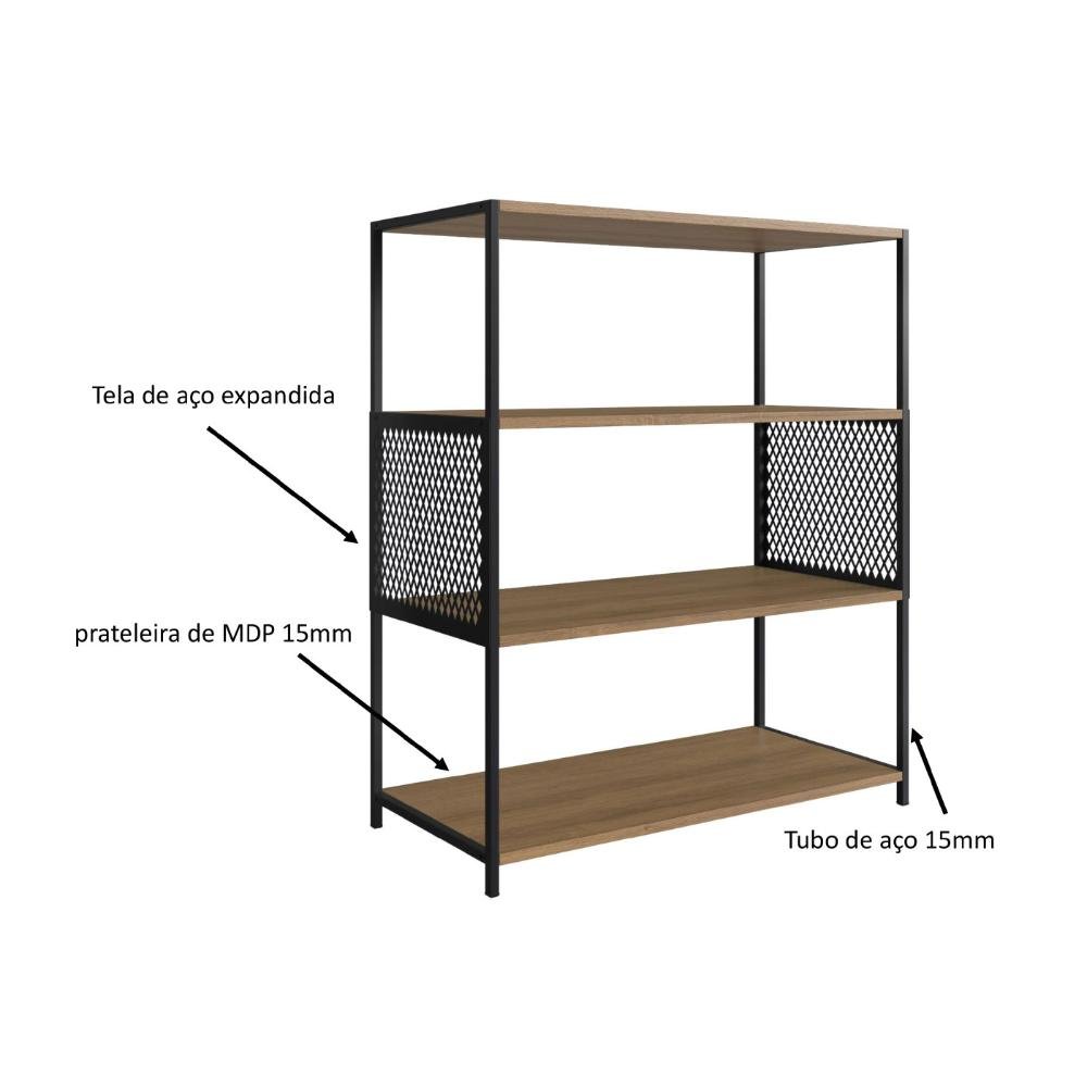 Kit Sala Rack C/ 2 Portas e Estante em Aço Estilo Industrial Cor:mel com Preto - 6