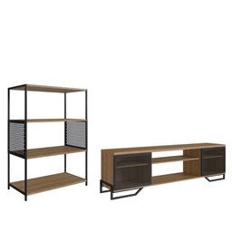 Kit Sala Rack C/ 2 Portas e Estante em Aço Estilo Industrial Cor:mel com Preto - 2