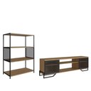 Ver imagem 2 de Kit Sala Rack C/ 2 Portas e Estante em Aço Estilo Industrial Cor:mel com Preto