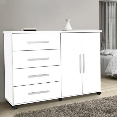 Cômoda 4 Gavetas e 2 Portas com Rodízios Bali Branco Rede Móveis