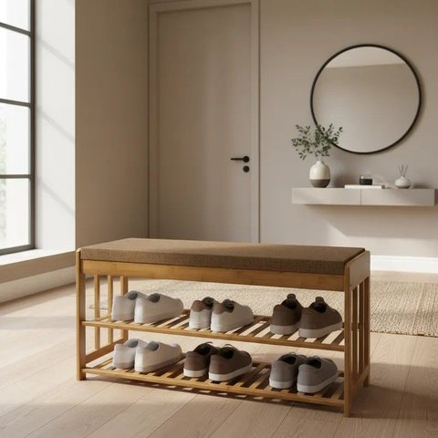 Sapateira de Bambu com Assento Bambu