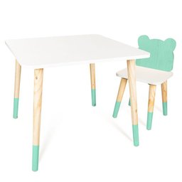 Mesa e Cadeira Infantil Urso Verde Claro - Mdf Madeira - 1