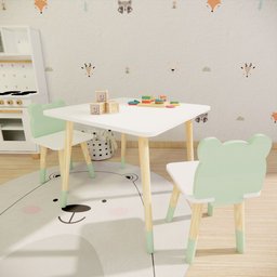 Mesa e Cadeira Infantil Urso Verde Claro - Mdf Madeira - 4
