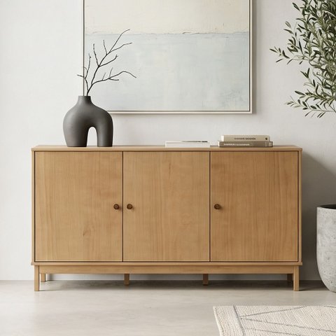 Aparador Buffet para Sala de Jantar 3 Portas 160cm Madeira Maciça Ethos F06 Freijó - Lyam Decor