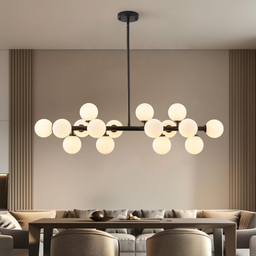 Luminária Pendente Lustre Jabuticaba Moon Preto Com Bolas Globos Esferas Opaco Leitoso Moderno Luxo  - 4