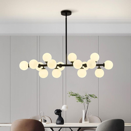 Luminária Pendente Lustre Jabuticaba Moon Preto Com Bolas Globos Esferas Opaco Leitoso Moderno Luxo  - 3