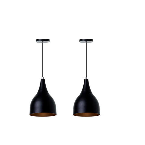 Kit 2 Pendente Gota Preto Com Cobre Alumínio Decorações Cor: Preto