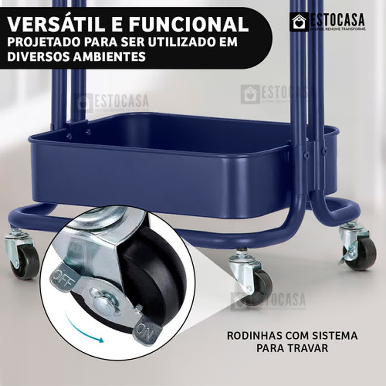 Carrinho Organizador Multiuso 3 Prateleiras Fruteira Rodinha Cor Azul - 9