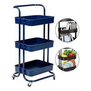 Carrinho Organizador Multiuso 3 Prateleiras Fruteira Rodinha Cor Azul
