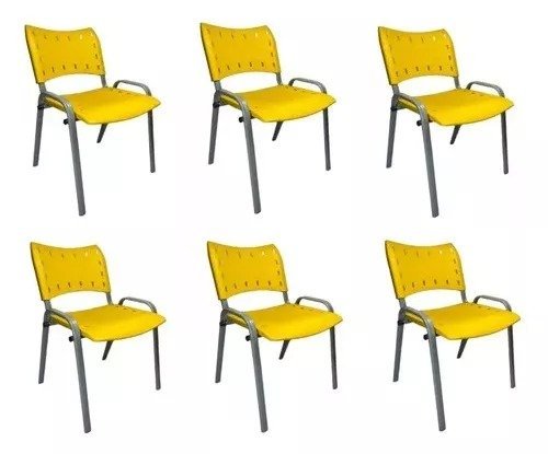 Kit Com 6 Cadeiras Iso Para Escola Escritório Comércio Amarela Base Prata - 1