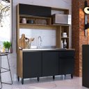 Ver imagem 1 de Armário de Cozinha Compacta Carol 151 X 201 Cm Balcão Pia Nicho Forno Mdp Mel Preto - Clicklar