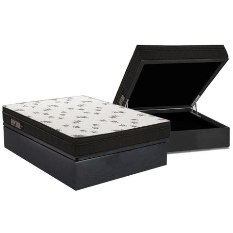 Cama Box Baú Casal: Colchão Espuma Ortobom D45 Light Saúde OrtoPillow + Base CRC Suede Gray(