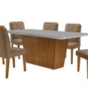 Ver imagem 2 de Mesa Sala de Jantar Aida 180cm e 6 Cadeiras Melissa Moderna Veludo Capuccino Off White Imbuia