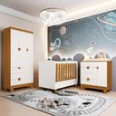 Ver imagem 1 de Quarto de Bebê Completo Berço 2 em 1, Cômoda e Guarda Roupa MDF Apolo Reller Branco Fosco/Savana