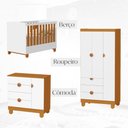 Ver imagem 2 de Quarto de Bebê Completo Berço 2 em 1, Cômoda e Guarda Roupa MDF Apolo Reller Branco Fosco/Savana
