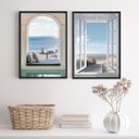 Ver imagem 2 de Kit 2 Quadros Decorativos Fotos Janelas praia 45x34cm:madeira Preta