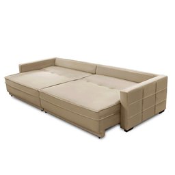 Sofá Cama Retrátil e Reclinável 2,50m com Molas Karen Veludo Bege Adonai Estofados - 3
