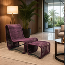 Ver imagem 1 de Poltrona Lotus com Puff para Jardim Varanda Gourmet Moderrna em Aço e Corda Náutica Resistente