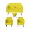 Kit Sofá 2 Lugares e 2 Poltrona Para Sala Bianca Capitonê Rodapé e Puff Redondo Corino Amarelo - 1