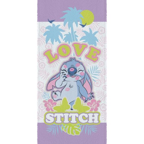 Toalha de Banho Infantil Stitch Tropical Love Lepper Felpuda de Algodão Disney 60x120 cm Piscina
