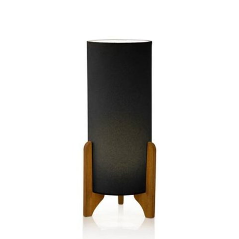 Luminária de Chão Tripé de Madeira e Tecido Modelo Vitória:preto