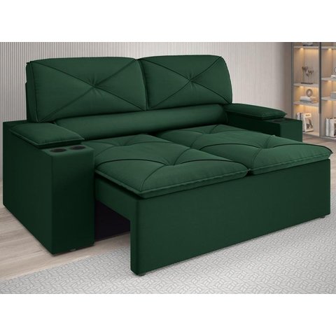 Sofá com Porta Copos Retrátil e Reclinável Pop 1,54m Velosuede Verde - Netsofas