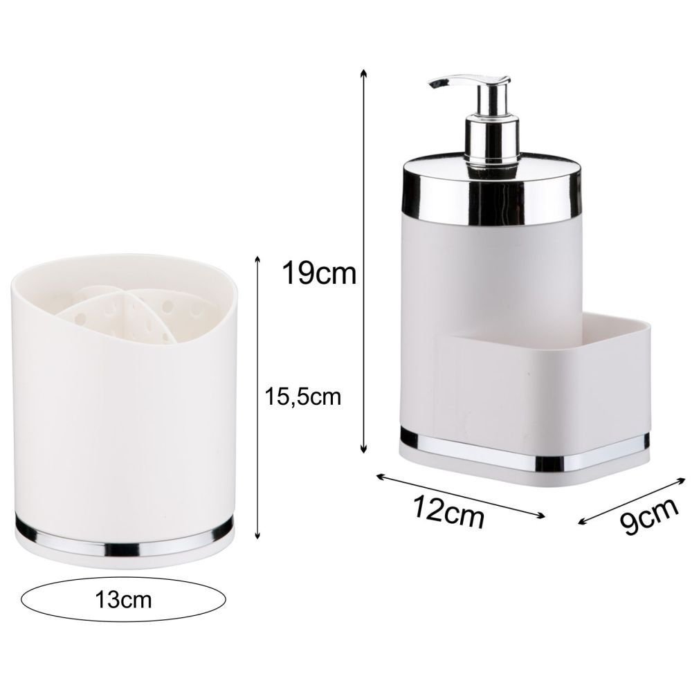 Dispenser Dosador P/ Detergente + Escorredor Porta Talheres - Branco - 6
