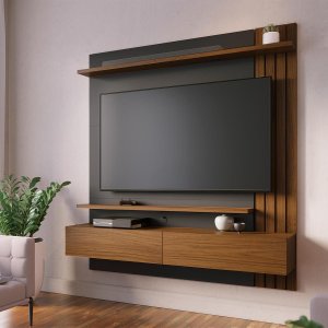 Estante para Tv até 65 Polegadas Juriti 2 Portas 2 Prateleiras Noce Milano/preto Fosco - Colibri