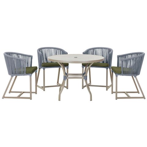 Mesa com 4 Cadeiras de Jantar Roma 100cm e Noronha em Aluminío Fendi Corda Nautica Estofado 13 Trama