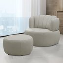 Ver imagem 1 de Conjunto Sala de Estar Decorativo Mariele Poltrona Base Giratória em Aço com Puff Couro Bege G88 - G