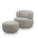 Ver imagem 2 de Conjunto Sala de Estar Decorativo Mariele Poltrona Base Giratória em Aço com Puff Couro Bege G88 - G