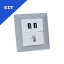 Ver imagem 1 de Kit Espelhos de Tomadas Duplo Chanfrado 2 Usb 4.9a 1 Rj-45:cinza